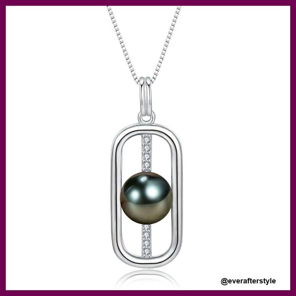 Tahitian Black Pearl Necklace Elegant Fine Jewelry Pendant Sterling Silver